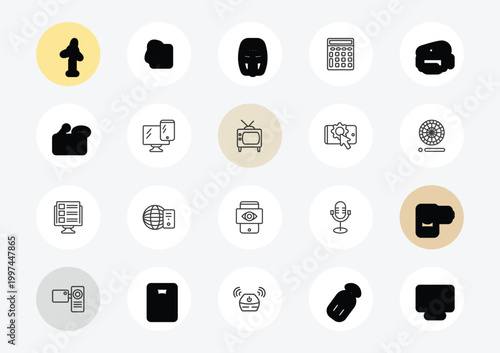 technology outline icon set. linear vector for ui, web and mobile. thin line eolic, radio and messages, front end icons.