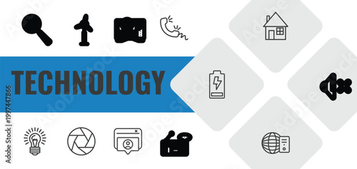 technology outline icon set. linear vector for ui, web and mobile. thin line search bug, eolic, worlwide news icons.