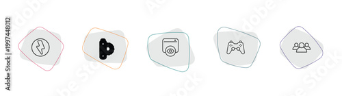 technology outline icon set. linear vector for ui, web and mobile. thin line green flash, solar battery, impressions icons.