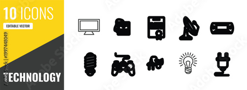 technology outline icon set. 10 linear vector for ui, web and mobile. thin line lcd screen, 3d printers, warranty certificate icons.