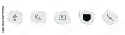 technology outline icon set. linear vector for ui, web and mobile. thin line old mic, telephone receiver, icons.