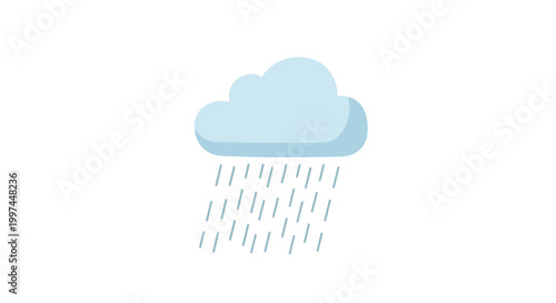 Simple and clean weather icon depicting a soft blue cloud with falling raindrops isolated on a white background for meteorological information.