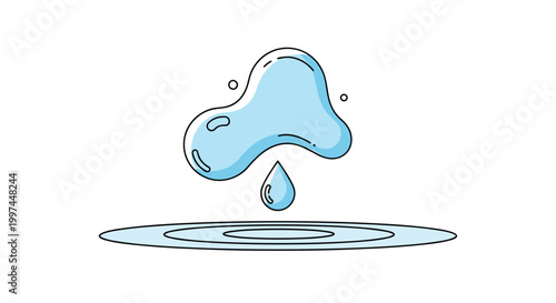 Minimalist blue water splash icon with a central droplet and concentric ripple rings suggesting purity cleanliness or liquid freshness in design.