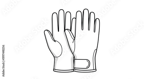 Pair of white protective work gloves with black outlines and velcro straps used for gardening construction or manual labor tasks in the home.