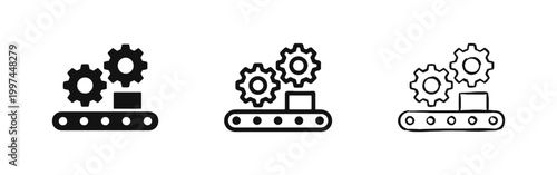 Tableau sur toile Conveyor Belt and Industrial Production Icons Set - Solid, Outline, and Hand-Dra