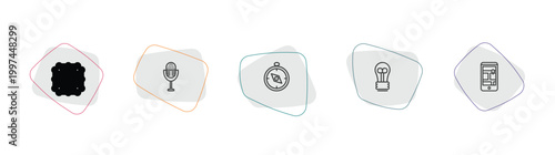 technology outline icon set. linear vector for ui, web and mobile. thin line computer microprocessor, radio microphone, basic compass icons.