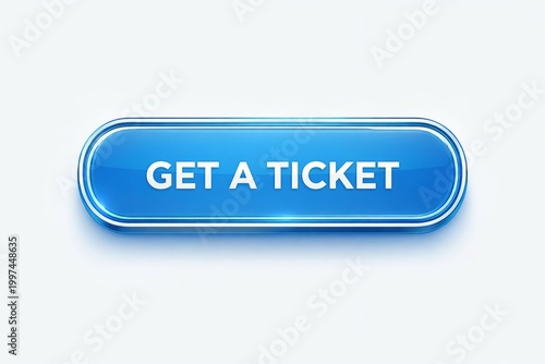 Modern blue button with get a ticket text for website or app