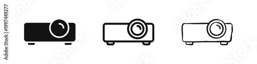 Multimedia Video Projector Icon Set in Solid Outline and Doodle Styles