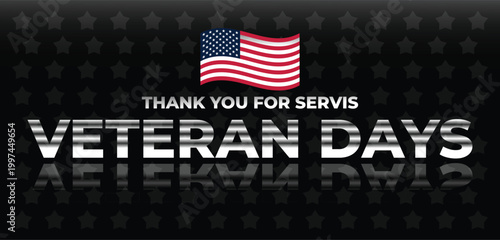 USA Veterans Day greeting cards set with United States national flag. Honoring all who served. United States national holiday vector illustration.