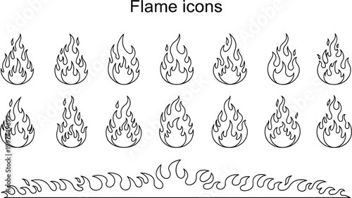 Flame Icons Set for Fire, Heat, and Hot Elements in Graphic Design