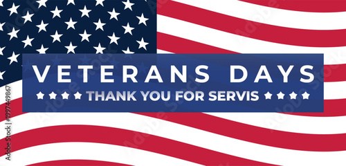 USA Veterans Day greeting cards set with United States national flag. Honoring all who served. United States national holiday vector illustration.