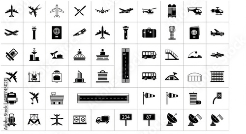 Collection of Transportation and Airport Icons.
