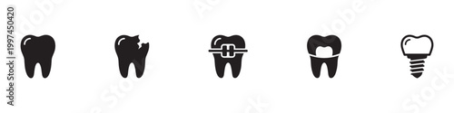 Dental Care icon. Dental Care and Dentistry Icon Set, Vector Tooth, Braces, Filling and Dental Implant. Vector Illustration