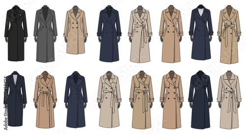 Variety of Classic Trench Coats Displayed.