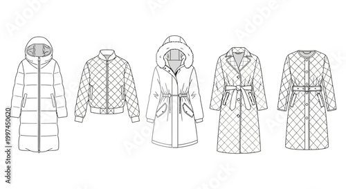 Variety of Fashionable Long Coats Displayed.