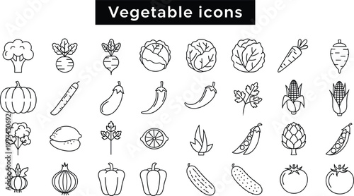 Hand-Drawn Vegetable Icons Set Featuring Broccoli, Carrot, Tomato, Pepper, Corn, Onion, and More for Organic and Healthy Designs