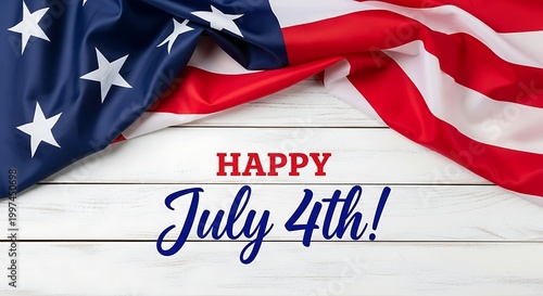 American flag draped over a white wooden background for independence day