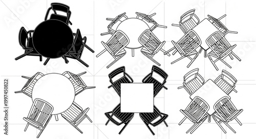 Empty chairs arranged in circles and rows for a meeting.