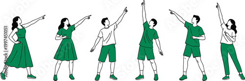 Vector Illustration of People Posing and Pointing for Graphic Design and Advertising