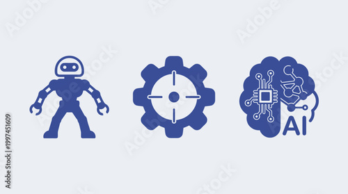 Robot and gear with brain icons.