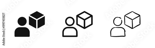 Person with Product Cube Icon Set - Ownership and E-commerce Concept