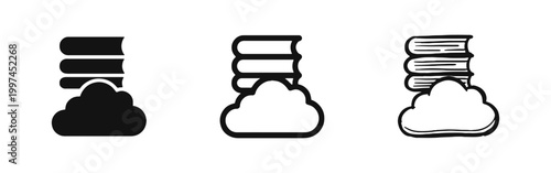 Books on Cloud Icon Set - Digital Library and Online Learning Concept