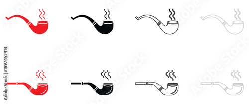 Curved smoking pipe vector icon, smoking pipe vector, silhouette and line art icon illustration