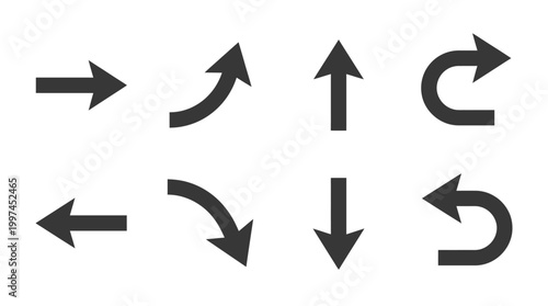 Set of directional arrows indicating movement, navigation, and flow in various orientations