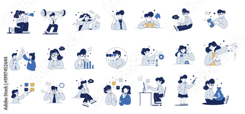 Modern Office Life Character Set , Business Workflow, Team Collaboration, Startup, Productivity and Digital Work Illustrations