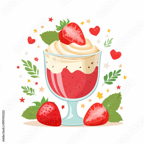 Erdbeer-Dessert im Glas modern und stilvoll präsentiert