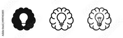 Innovation and creative idea concept icon set with brain and lightbulb symbols