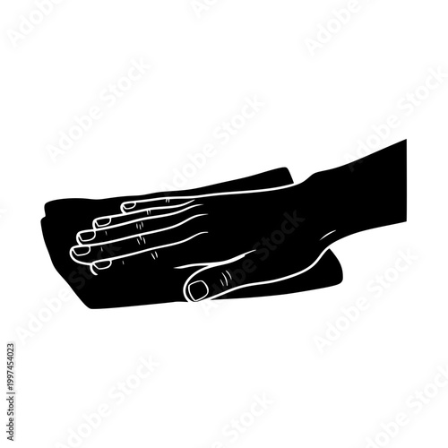 Hand Wiping Surface with Cloth Silhouette Vector Illustration