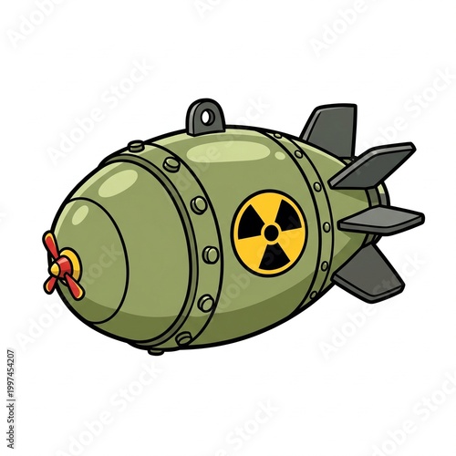 Cartoon atomic bomb on a white background