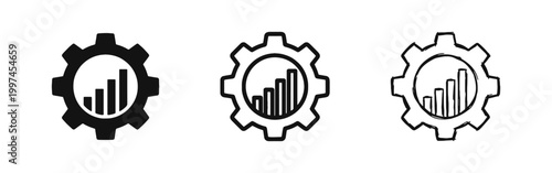 Business performance optimization icon with gear and growth bar chart graph