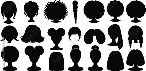 Vector Black Hair Icon Set Design for Beauty Salon Branding, Hair Style Illustration, and Modern Fashion Creative Projects