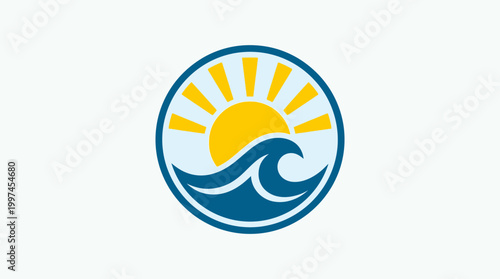 Vibrant logo featuring a sun rising over stylized waves, symbolizing oceanic beauty and warmth
