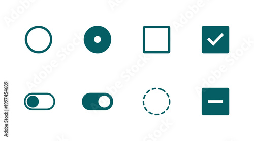 Collection of various user interface icons including shapes and toggle switches for design use