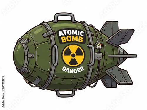 Cartoon atomic bomb on a white background