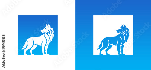Majestic blue wolf logo design for versatile branding purposes, great for businesses seeking a unique and bold visual identity.