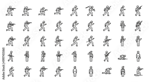 Soldiers in various action poses, representing military combat and strategy.