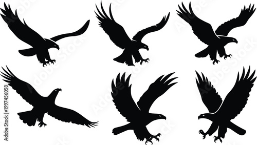 Vector Eagle Logo Icon Set Design for Powerful Wildlife Branding, National Symbol Identity, and Modern Creative Projects