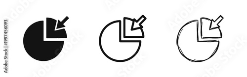 Market share and data analysis icon set with pie chart and division arrow