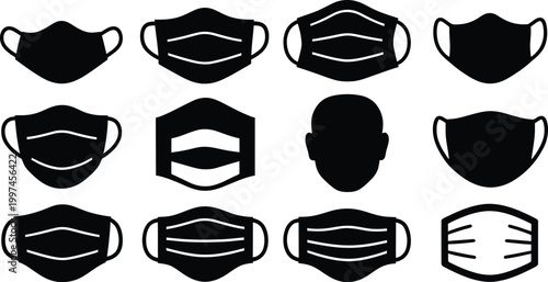 Vector Face Mask Icon Set Design for Medical Protection, Healthcare Safety, and Modern Hygiene Branding Projects
