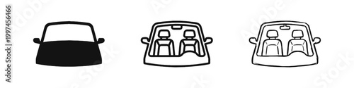 Car Windshield and Dashboard Interior Icon Set