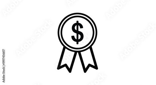 Simple black and white vector illustration of a dollar sign reward ribbon badge design representing financial success and premium quality monetary achievements for your digital projects