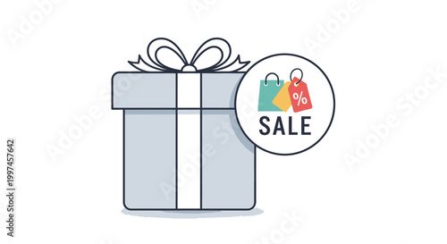 Gift box with sale shopping tag.