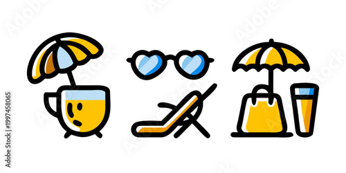 Summer beach holiday vacation icons collection set, vector