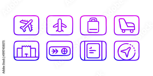Airport and travel line icon set, vector
