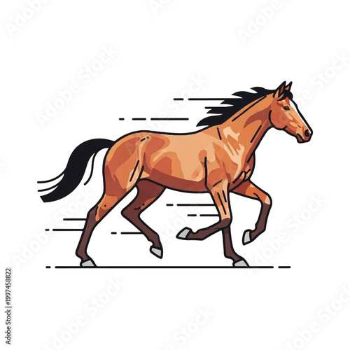 Brown Horse Running Fast Illustration.