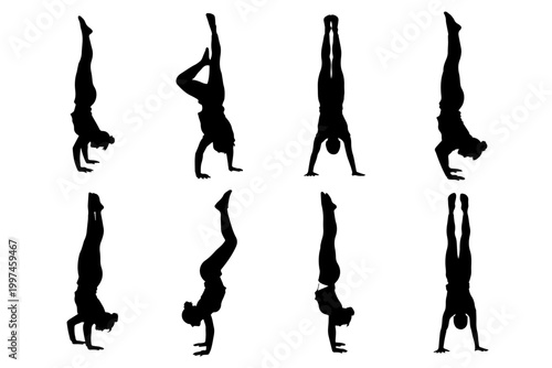 Person Doing Handstand Exercise Pose Silhouette Vector Illustration